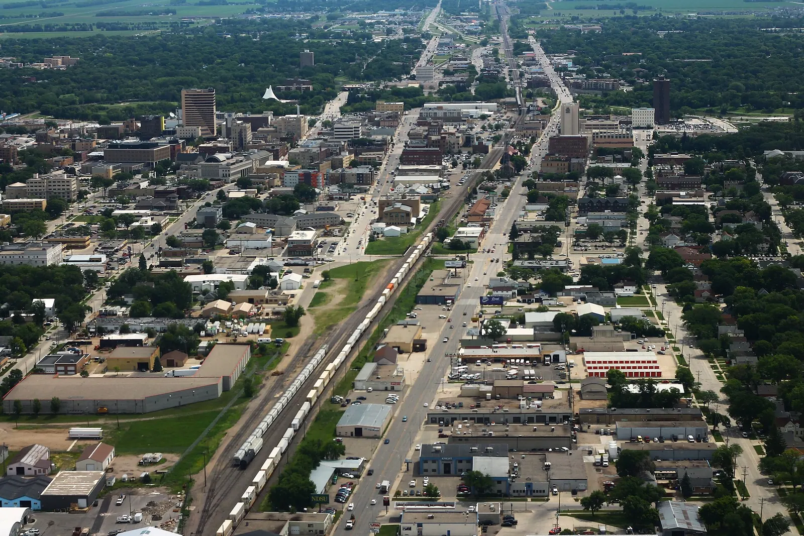 Aerial view of Fargo, North Dakota facing east